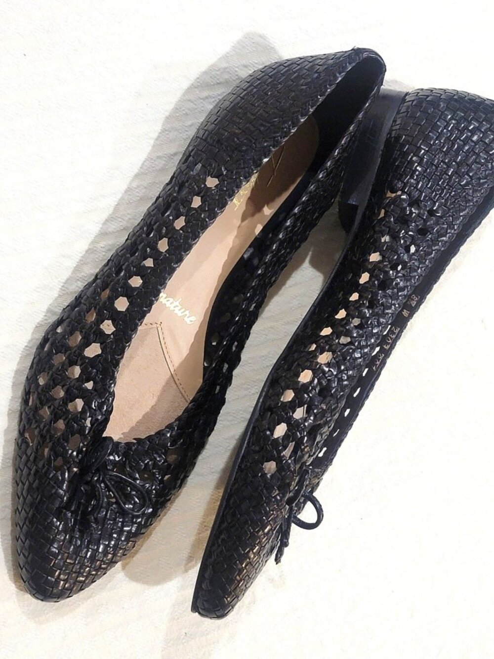 Trotter's Signature Woven Black Leather Flats